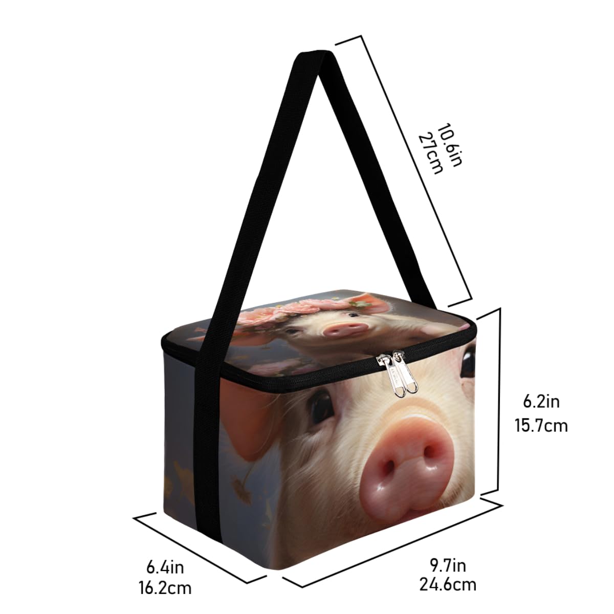 GzLeyigou Lunch Bags for Women Men 9 Cans,Pig with Roses Hot & Cold Food Delivery Bag Insulated Grocery Bag Insulated Lunch Box Animal Pig Cooler Bag for Office Work Picnic Beach