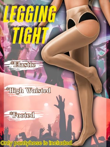 Image of ChiaoLezhee Sexy Shiny Tights, Sheer High-Waisted, Suspender Pantyhose For Women Rave Party Outfits Leggings Pants Exotic