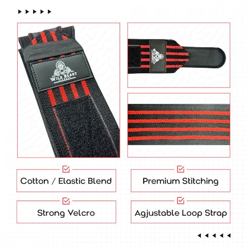 Image of Elbow Wraps for Weightlifting (Pair), Stretchable & Breathable 41 inch Elbow Compression Strap, Weightlifting Straps for Bench Press, Supports Powerlifting, Pressing, Elbow Straps for Gym Accessories for Men (Red)