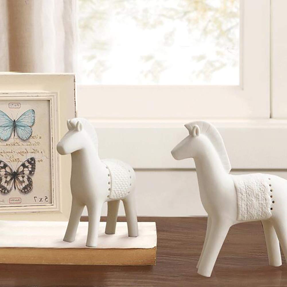 Rzeźba konia, ceramiczne posągi zwierząt, śliczne rękodzieło dekoracyjna figurka do dekoracji biura domowego, dla miłośników zwierząt, biały 2-częściowy zestaw prezent