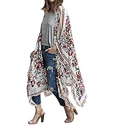 MayBuy Women's Summer Long Flowy Kimono Cardigans Boho Chiffon Beach Cover Up Tops