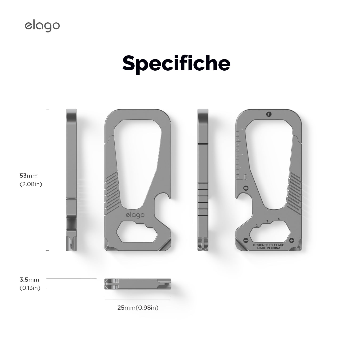 elago Moschettone Portachiavi in Titanio EDC Multifunzionale | con Cacciavite a Testa Piatta, Chiave Esagonale, Righello e Apribottiglie, Durevole, Leggero e Resistente