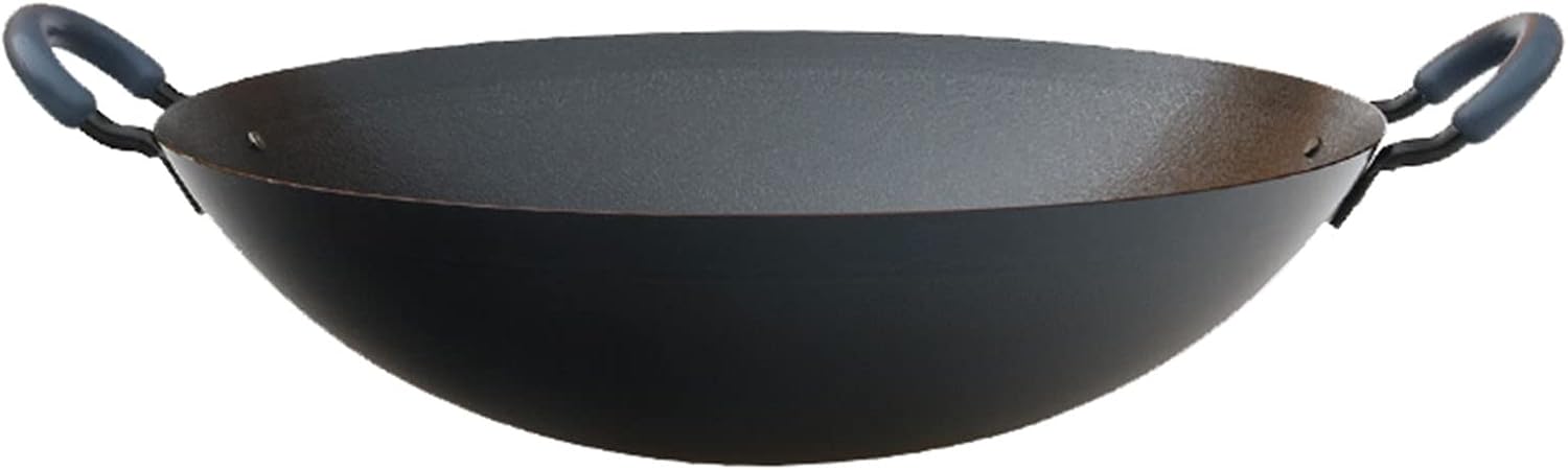 Cast Iron Wok, Double-Eared Iron Wok Pot, Resin Anti-Scald Handle, Suitable for Large Families of 6 to 8 People,42x42x12cm