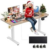 farexon Electric Standing Desk Adjustable Height, 55 x 24 Inch Stand up Desk with Large Mouse Pad, Rolling Wheels & Foot Pad,27''-46'' Lifting Range Home Office Computer Desk(Oak Gray)