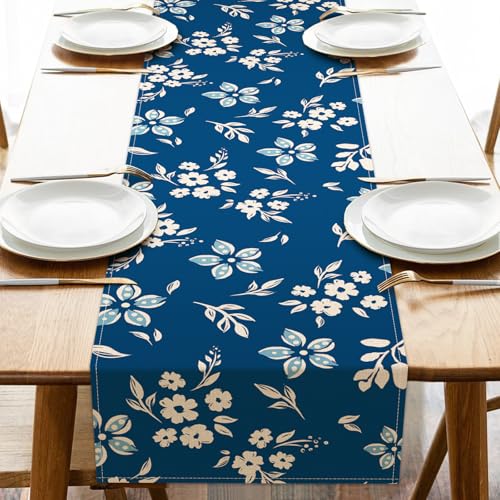 Croar Vintage Flowers Dining Table Runner, Navy Blue...