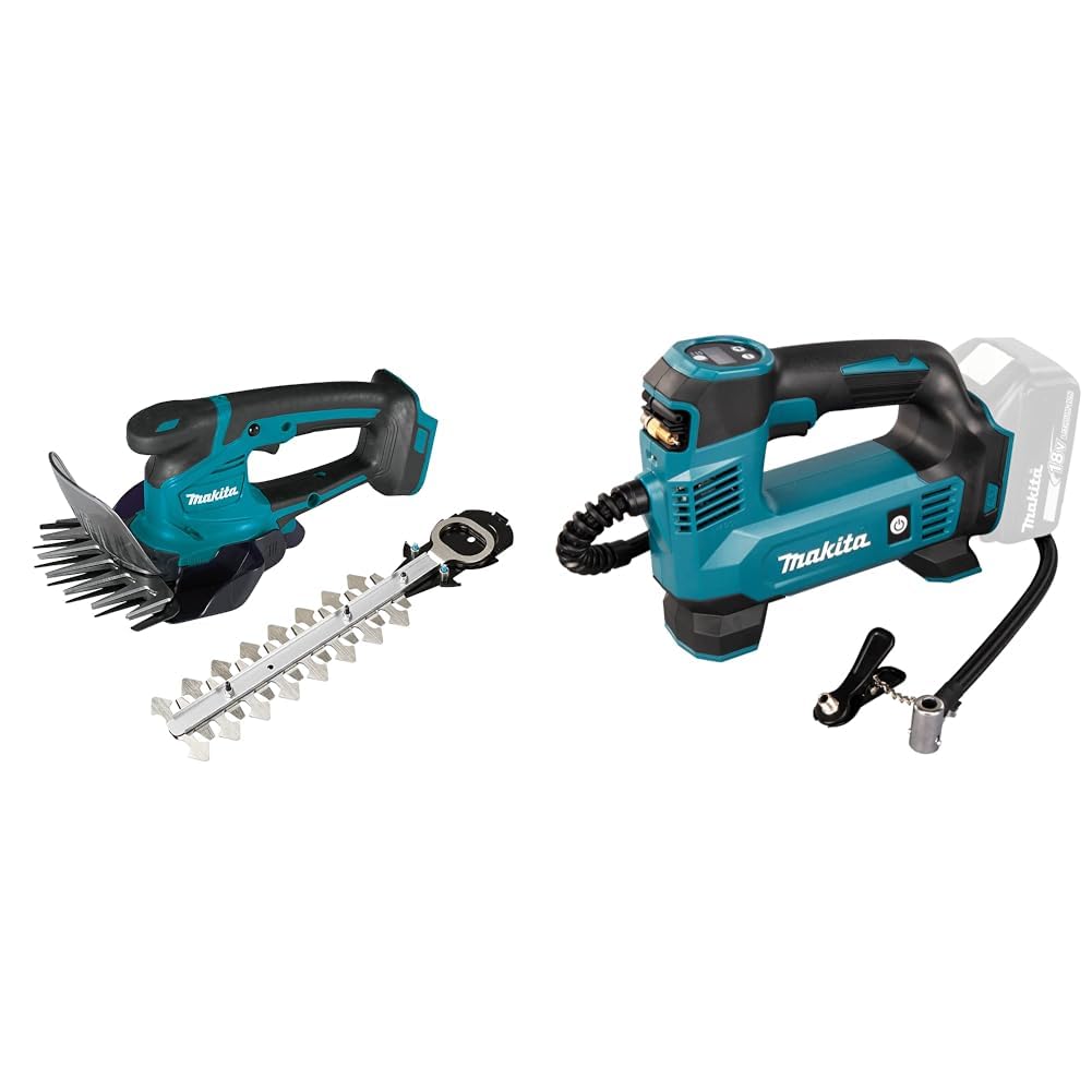 Makita DUM604ZX Akku-Grasschere 18V (ohne Akku, ohne Ladegerät) & DMP180Z Akku-Kompressor 8,3 bar 18 V (ohne Akku, ohne Ladegerät) Blau, Silber