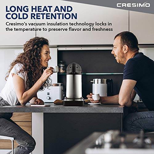 Cresimo 74 Ounce (2.2 Liter) Airpot Thermal Coffee Carafe/Lever Action/Stainless Steel Insulated Thermos / 12 Hour Heat Retention / 24 Hour Cold Retention (Airpot with Drip Tray)