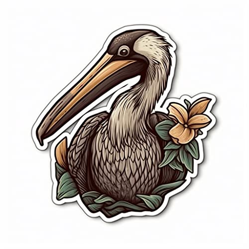 Image of Yoonek Graphics Louisiana Brown Pelican Bird Magnolia Flower Vinyl Decal Sticker for Car, Laptop, Tumbler, More. #008516-4 inch