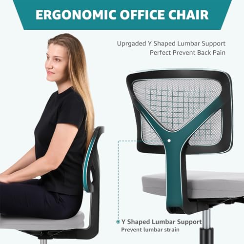 Image of OLIXIS Armless Office Chair, Ergonomic Desk Chair with Wheels, Mesh Back, Removable Washable Foam Cushion, Height Adjustable Rolling Swivel Chairs for Small Space, Home, Office, Grey