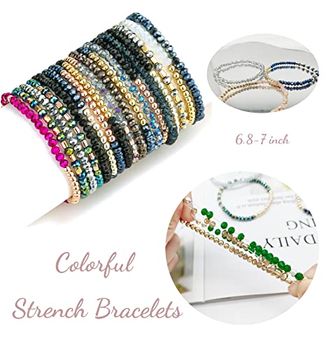 35Pcs Delicate Boho Beaded Bracelets Multi Layer Versatile Statement Bracelets Stackable stretch Cuff Sparkly Glass Crystal Beads bracelets4