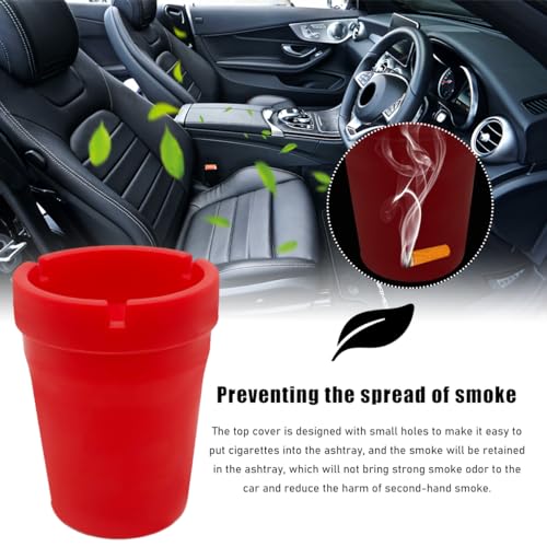 Image of Ohleats Car Ashtray, Smokeless Smellproof Windproof Self-Extinguishing Auto Ashtray, Portable Mini Vehicle Cigarette Trash Can Fits Most Cup Holder for Home Office, Car Accessories (Red)