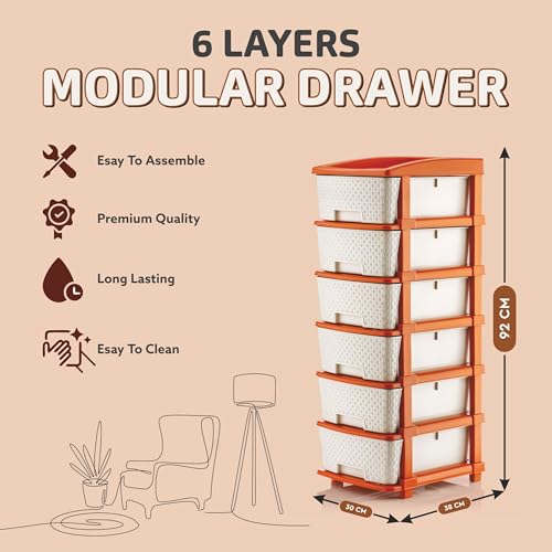 Image of HORPIN 6-Layer Plastic Drawer Storage Organiser | Modular Kitchen & Toy Organizer For Kids Room | Home, Office, Parlor, School, Doctors, Home And Kids | Brown & White (6XL Set)