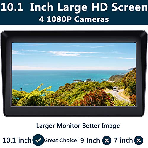 Image of 128GB 10.1 inch Audio Monitor Backup Camera Built-in DVR Dash Cam for RV Truck Trailer Rear Side Front Backing View Wired System 1080P HD Image 4 Split Screen IP69 Waterproof Avoid Blind Spot A10