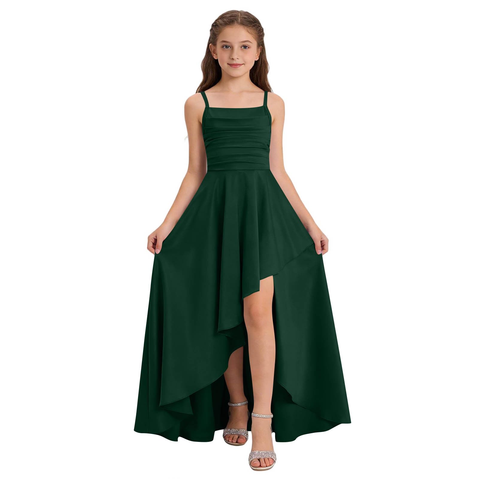 Junior Bridesmaid Long Dresses Teen Girls a Line Dress Chiffon Formal Ruffles Skirt Skater School Recital Dress — view 12