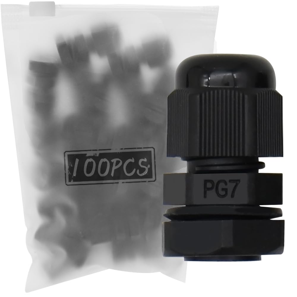 MAKERELE PG7 - Pressacavi Giunti Protezioni per cavi, in plastica e nylon, impermeabile, dado di bloccaggio regolabile per filo da 3,1 mm-6,6 mm (100 pezzi), con guarnizioni, nero