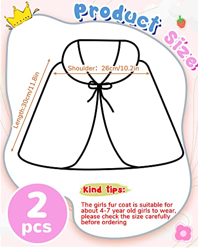 2 Pcs Flower Girls Wrap Shawl Faux Fur Girls Princess Shoulder Cape Wedding Bridesmaid Tippet Stole Faux Fur Bolero Shrug for Wedding Birthday Costume Party Evening Dress up White3
