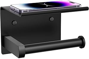 Tindbea Japanese Toilet Paper Holder with Phone Shelf, Matte Black