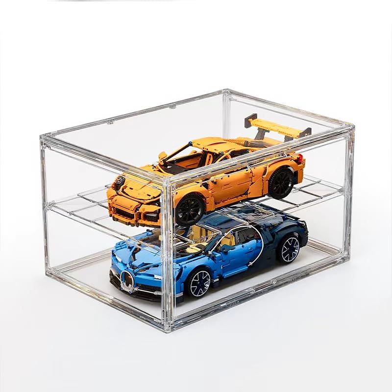 Image of BOHOIDEE Extra Large 19.7 inchX14.6 inchX11.6 inch Acrylic Display Case with 1 Division Board, Clear Organizer Box Plastic Holder with Magnetic Door for Handbags, Purses, Boots, Figures, Book