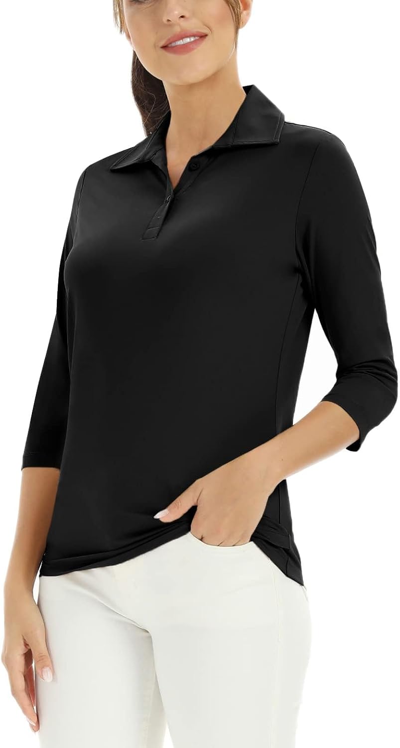 MOHEEN Women's Polo Shirt UPF 50+ Quick Dry Moisture Wicking 3/4 Sleeve Golf Sun Shirts Athletic Casual Work S-2XL - Image 3