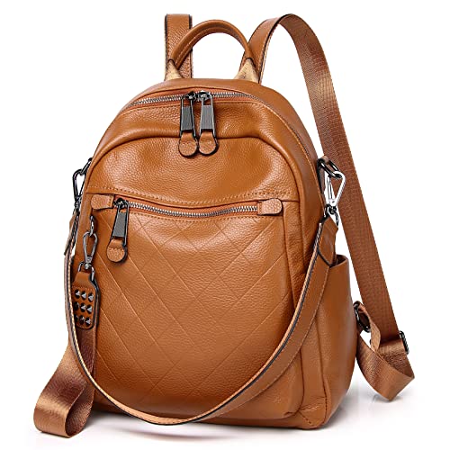 Image of Genuine Leather Backpack Purse For Women | Fashion Convertible Ladies Shoulder Bag Burnt Caramel /Orange