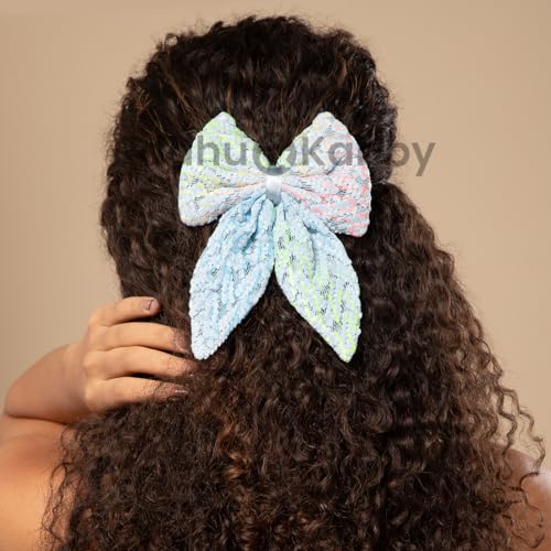 Image of Radhu & Kabby Trendy Hair Bow Clip For Women /Girls | Comfortable Hair Accessories | Best Gift | Fancy & Stylish | Anti-Hair Breakage Hairclips | Multicolor | Same As Pic | 3 Pcs