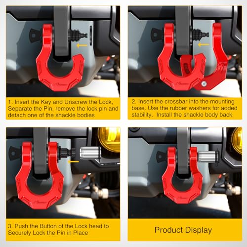 Image of Nilight 2 Pack 3 /4 inch D-Ring Separate Shackle with 7 /8 inch Lock Pin 45,000 lbs Break Strength, Off Road Recovery Shackle with Isolators Washers for Use with Tow Strap, Winch, Truck Vehicle (Red)