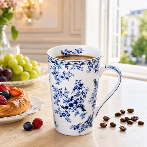 Taza alta de porcelana fina con diseño floral 14 oz miniatura 6