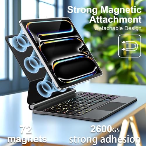 Image of GGQFGTOJ for iPad Pro 13 Inch Case with Keyboard (M5 /M4, 2025 /2024)，Magic-Style Magnetic - 7 Colors Backlight -Floating Cantilever Stand - Multi-Touch Trackpad Keyboard Case for iPad Pro 13 (Black)