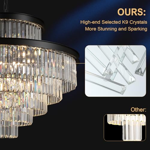 Image of 35 inch Large Black Crystals Chandelier 6-Tier Modern High Ceiling Chandeliers