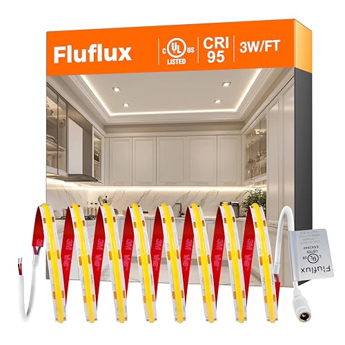 Image of COB LED Strip Lights White 3500K, Premium 12V DC Tape Light with Strong 3M VHB Backing, CRI 95, UL Listed, Cuttable, Dimmable for Pros, Living Room, Stairs, Shelves Projects (NO Power Supply)