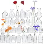 Yirilan Glass Bud Vase Set of 30,Small Clear Round Vases for Flowers, Mini Flowers Vases, Vintage Bottle for TableDecorations, Wedding Decor, Party, Home