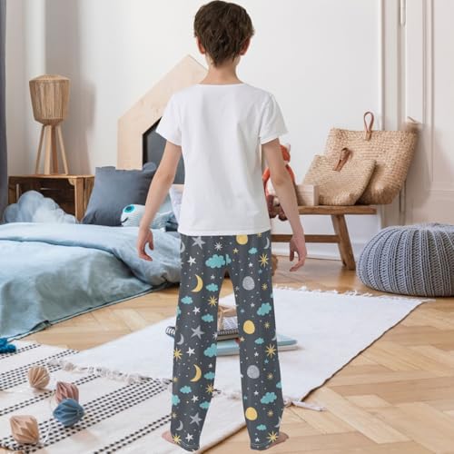 Boy's Pants Yellow Moon Stars Blue Cloud Jogger Pants Elastic Waist Long Bottoms Trousers with Pockets 6-14 Years3