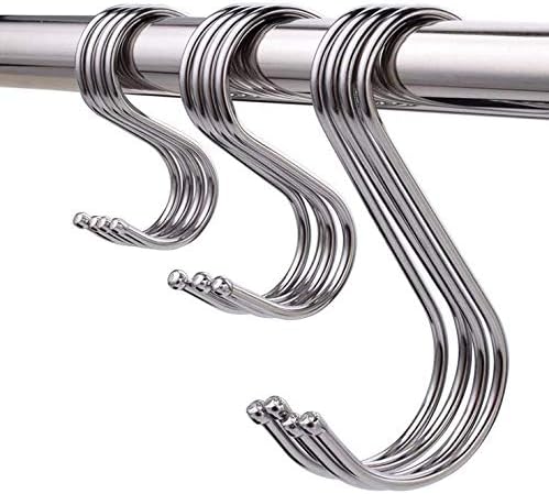 Rmeet S Hooks,30 Pack S Shaped Hanging Hooks Stainless Steel Multifunction Hanger Hook for Pot Pan Shovel Coats Clothes Bag Shoes in Kitchen Cabinet Office Bedroom 3 Sizes