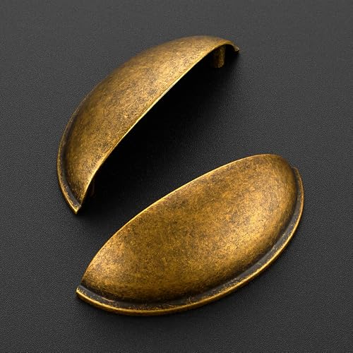 Image of Ravinte Antique Brass Drawer Pulls Cabinet Cup Pulls 3 Inch 3 Pack | Kitchen Hardware, Cup Pull Shape, Cabinet Handles, Drawer Handles, Smooth Drawer Grip,For Dressers, Cupboards