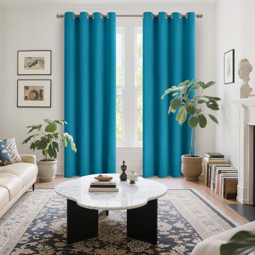 Image of YoungsTex Teal Blue Blackout Curtains for Living Room - 84 Inches Long Thermal Insulated Drapes with Grommet Room Darkening Privacy for Bedroom, 2 Panels, 52 x 84 Inch