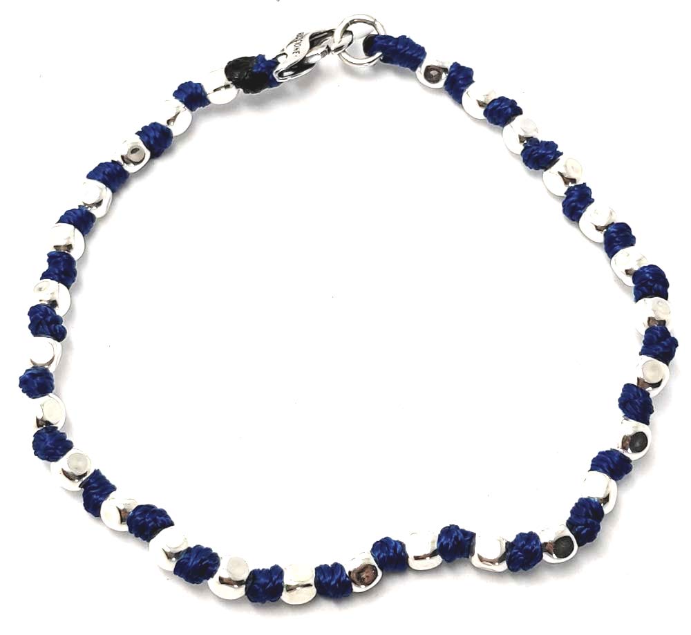 Spadarella spadino bracciale con pepite in argento 925 di diametro 4mm e cotone nautico blu acceso.Fatto a mano.Unisex.Lunghezza 19 cm.