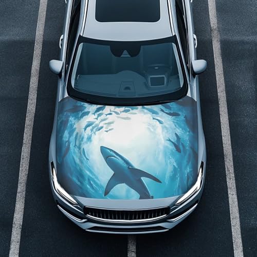 Image of Shark Car Hood Cover All Weather Protection Automotive Exterior Accessories Universal Fit Hood Covers for Cars, Trucks, SUV, or Van Full Coverage with Elastic Band
