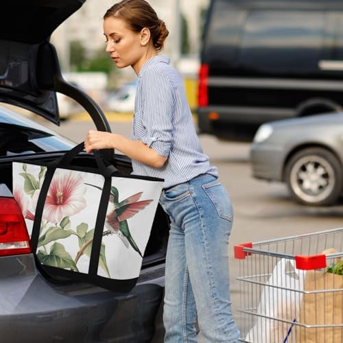 Flower Hummingbird Leaf Large Insulated Tote Bag for Grocery Shopping Reusable Tote Bags for Women Men, Cooler Bag with Zippered Top & Handles for Beach Picnic Travel4