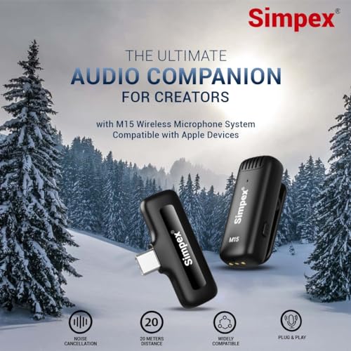 Image of Simpex M15 Wireless Microphone & Receiver with Type C, Noise Cancellation, Mic Suitable for Vlog You Tube Live Streaming Video Recording and More.