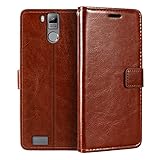 Shantime Lederhülle Kompatibel mit Oukitel K6000 Pro, Business Design Magnetische Klapphülle, 3 Kartenfächer, Foto & Geheimfach(Braun)