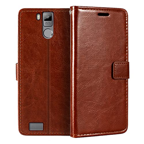 Shantime Lederhülle Kompatibel mit Oukitel K6000 Pro, Business Design Magnetische Klapphülle, 3 Kartenfächer, Foto & Geheimfach(Braun)