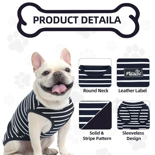Image of MIHACHI Dog Shirts Cotton Striped T-Shirt, Summer Pet Clothes for Small Dogs, 2-Pack Soft Puppy Apparel Cat Tee, Sleeveless Lightweight, Quick Dry, Breathable,Stretchy for, Navy Blue S