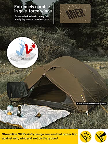Mier Ultralight Waterproof Backpacking Tent For 4-Person 4 Season, Lightweight Camping Tents Freestanding With Footprint And Aluminum Frame, 2-Door, Easy Setup, Khaki #TOP1