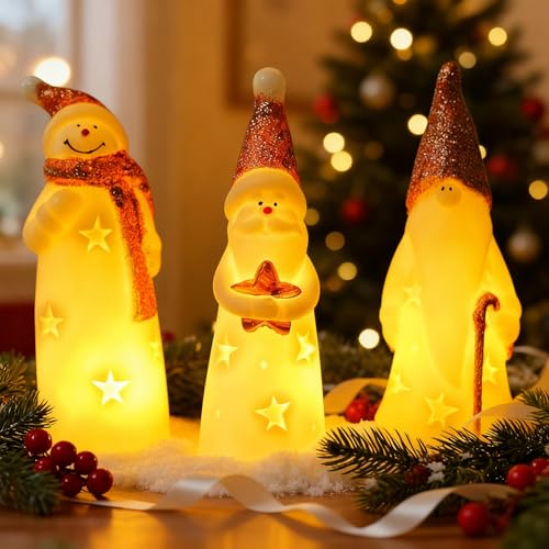 3 Stück Weihnachtsdeko Led Kerzen,Weihnachtsdeko Schneemann Figuren...