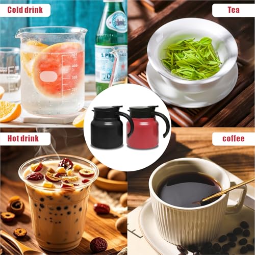 2 PCS Thermal Coffee Carafe, 27oz Stainless Steel Thermo for Hot Liquids Cold Drinks Double Wall Vacuum Insulated Coffee Thermo Teapot Beverage Server Dispenser for Water Milke Tea Coffee, Black Red