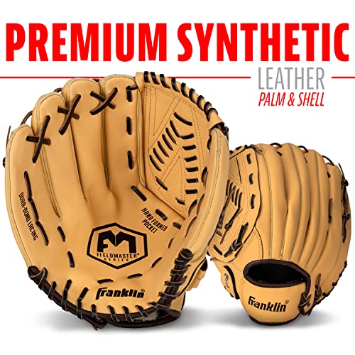 Image of Franklin Sports Baseball + Softball Glove - Field Master Baseball + Softball Mitt - Adult + Youth Glove - Men's + Women's Baseball + Softball Gloves - Left Hand Throw - 13 inch - Camel Brown