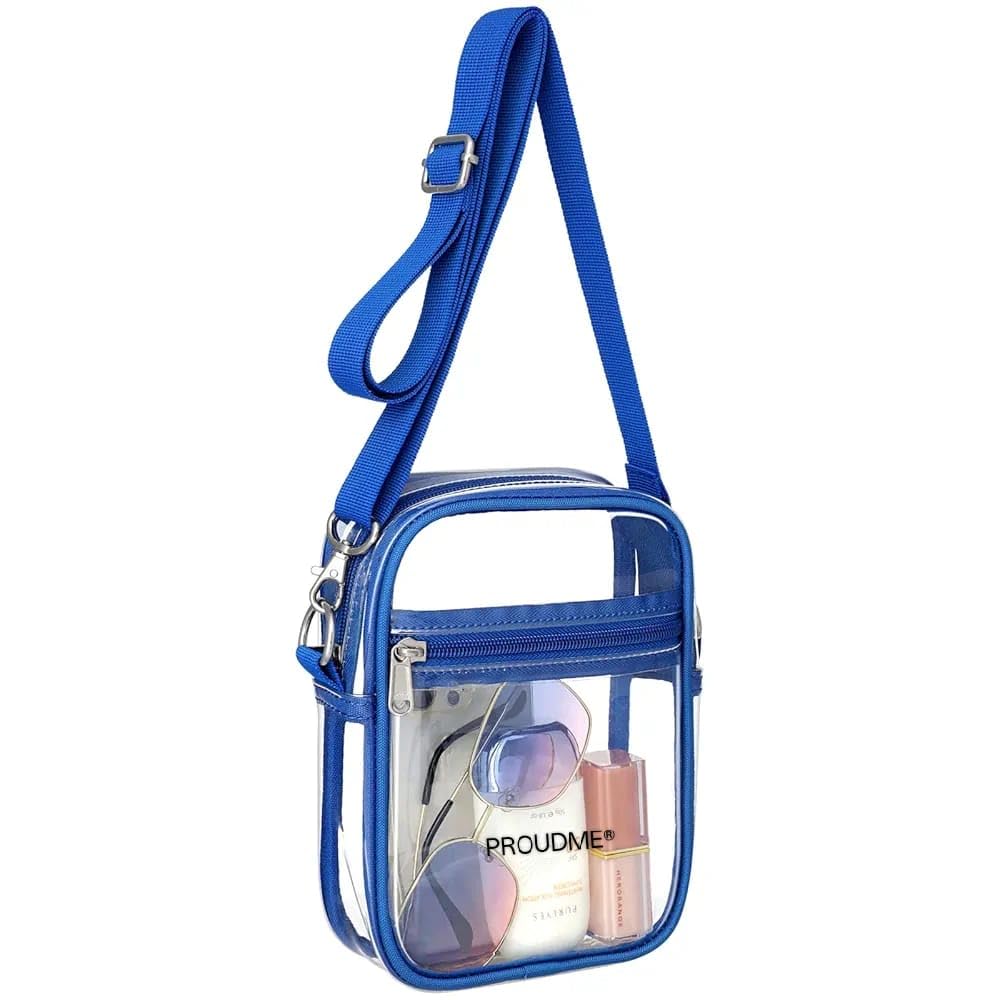 Clear Stadium Crossbody Bag with Adjustable Strap, Royal Blue Trim, PVC Transparent Purse, Transparent Sling bag-image-20