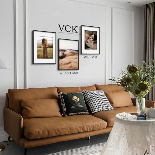Image of VCK 12x16 Black Aluminum Picture Frame 3 Pack, Metal Frame with Clear Glass, Fits 8.5x11 with Mat and 12x16 Without Mat Wall Display