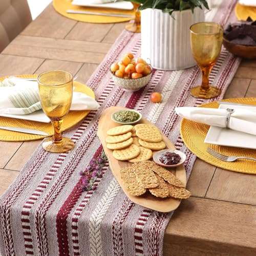 Image of THE HOME TALK Premium Cotton 4-6 Seater Table Runner - 14x72 Inches - Wine Elegant Dining, Handcrafted Quality,Console Vibe