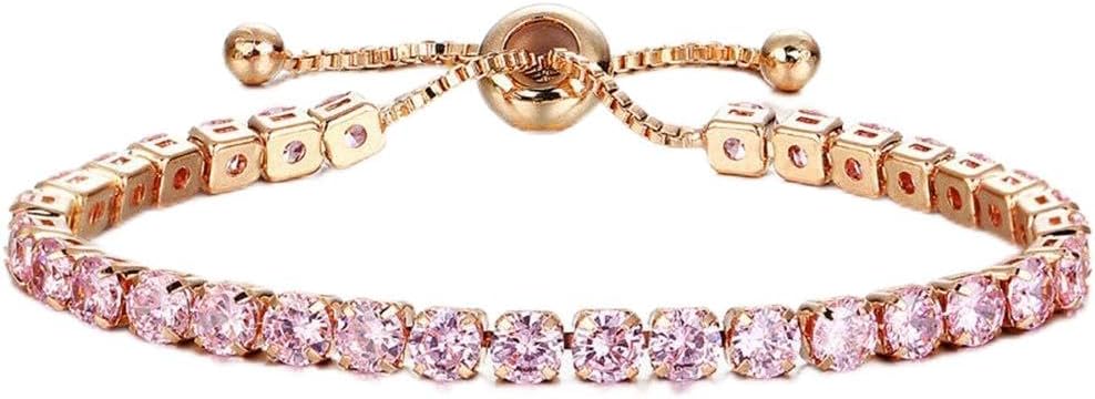 Adjustable Tennis Bracelets for Women Teen Girls Rainbow Cubic Zirconia Bracelet 14K White Gold Plated Hypoallergenic Slider Bracelet Jewelry Gift